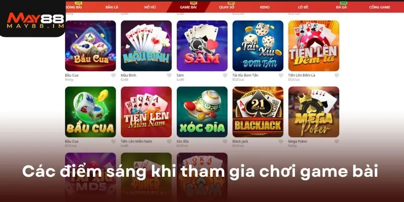 Các điểm sáng khi tham gia chơi game bài MAY88 